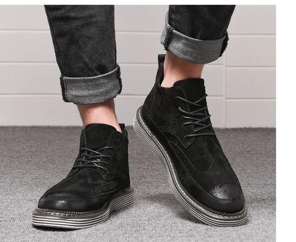 

men's korean trend, frosting tooling, casual and all-around real leather shoes, Black