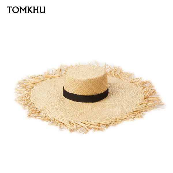 

TOMKHU New Women Oversize Hat Big Brim 20CM Raffia Sun Hat Wide Brim Beach Hats Lady Soft Straw Shade Flat Top Dropshipping, Blue;gray
