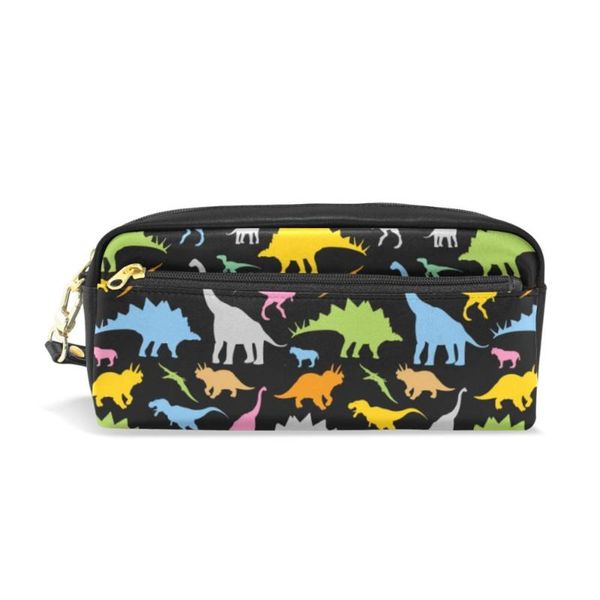

big zipper pencil case school pencil case for girls boys student stationery dinosaur print bag pen box school supplies, White