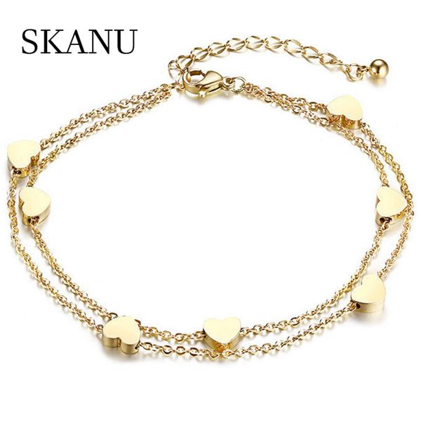 

fashion heart double layer bracelet&anklet for women adjustable temperament stainless steel chain bracelets jewelry wholesale, Black