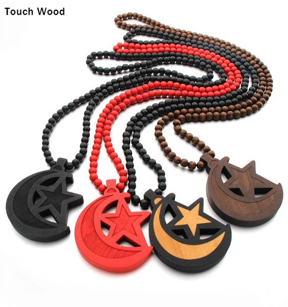

wood laser star moon pendant necklace hip-hop jewelry, Silver