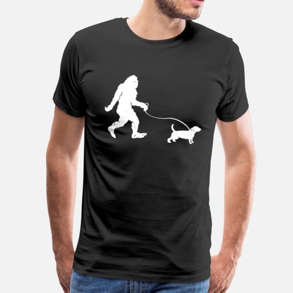 

bigfoot walking with a beagle t shirt men customized cotton round neck family sunlight funny spring cool shirt