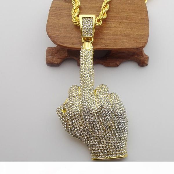 

middle finger diamond necklace street wind heavy drill full diamond alloy big finger pendant vertical middle finger hip hop necklace, Silver