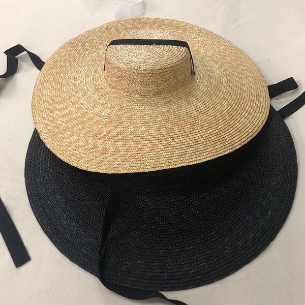 

lvtzj fashion 2020 new summer hats caps big brim wheat straw sun hats for women 18cm brim ribbon bowknot layies beach cap, Blue;gray