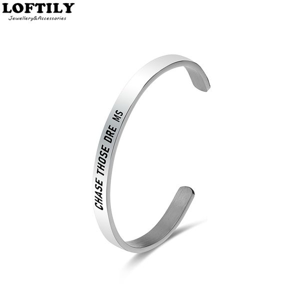 

inspirational bracelet engraved chase those dream cuff open cuff women bracelet bangles stainless steel daily gift pulseira, Black