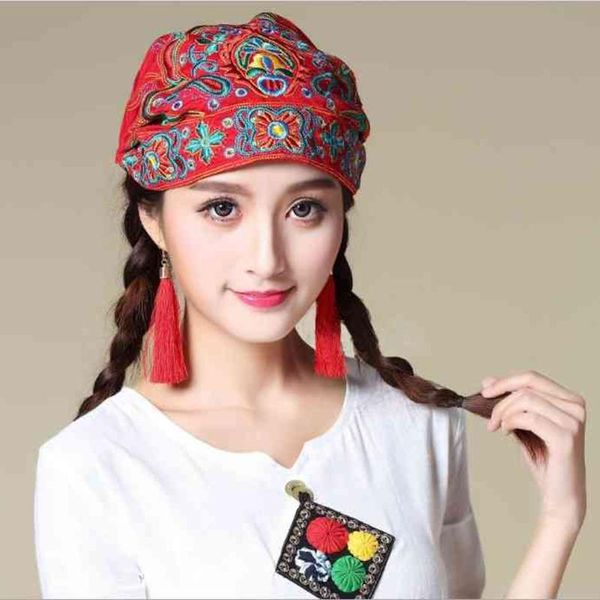 

stretch easy wear bandanas women hat soft daily cotton linen travel embroidery flower portable vintage ethnic style turban, Blue;gray