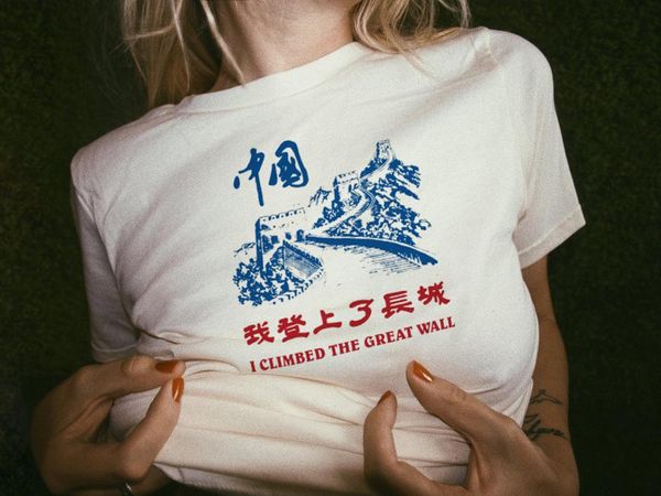 

women's t-shirt i climbed the great wall t shirt vintage 70s 80s 90s graphic harajuku summer tumblr women outfits, White