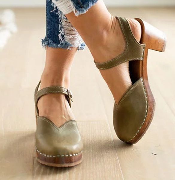 

low sandals woman leather comfort shoes for women large size summer heels low-heeled comfort block sizes female fashion buckle, Black