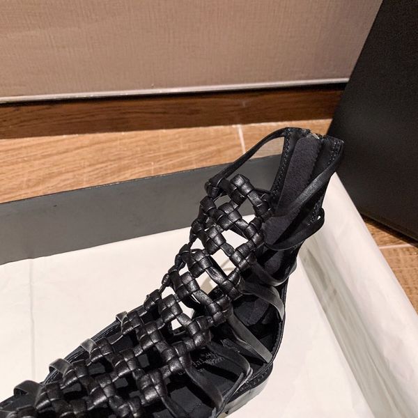 

genuine leather sandal for women weave fashion de signer ladies summer shoes hook loop thickness pattern girls vigour famous shoe, Black