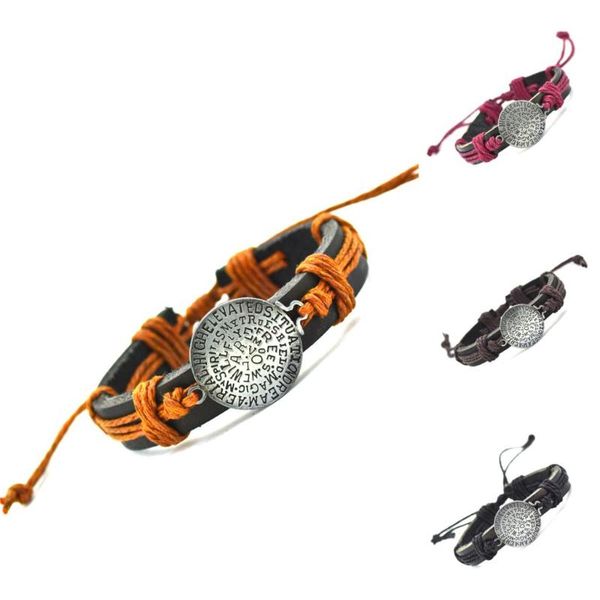 

2020 gifts genuine leather round letter charm bracelet cuff braided wrap bracelet & bangles fashion for women men, Red;blue