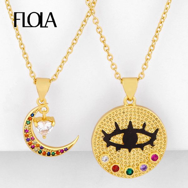 

flola gold evil eye necklaces for women rainbow multicolor moon necklaces cubic zirconia cz greek eye jewelry olho grego nkeq42, Silver