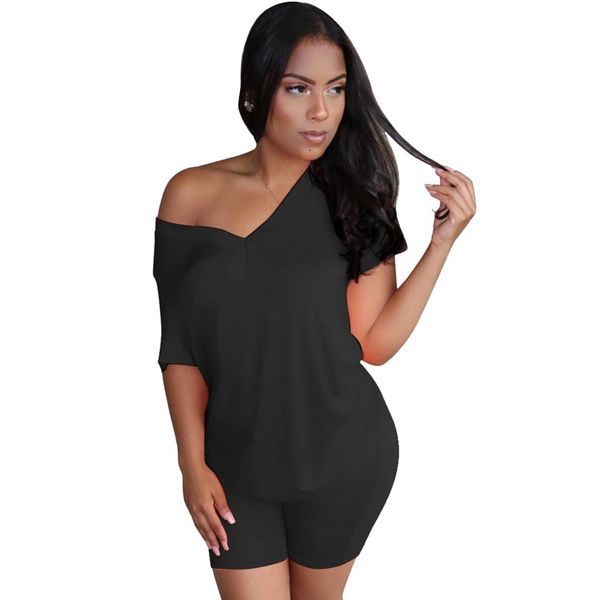 

women sets girl summer tracksuits v-neck t-shirt+shorts suit two piece set night club party sportswear, White