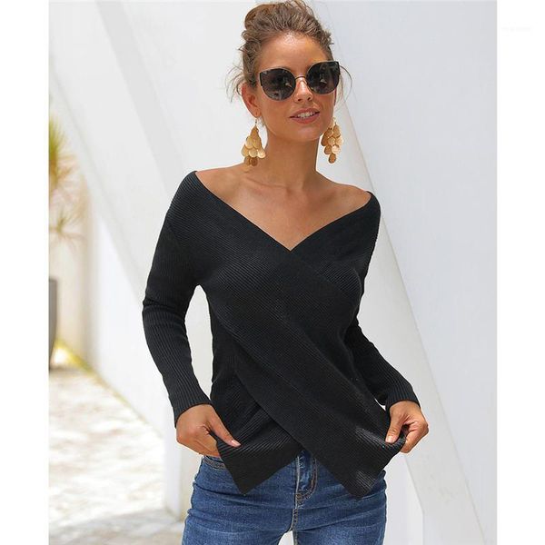 

womens v neck long sleeve pullover loose sweater womens spring solid color fashion clothing womens designer knits, White