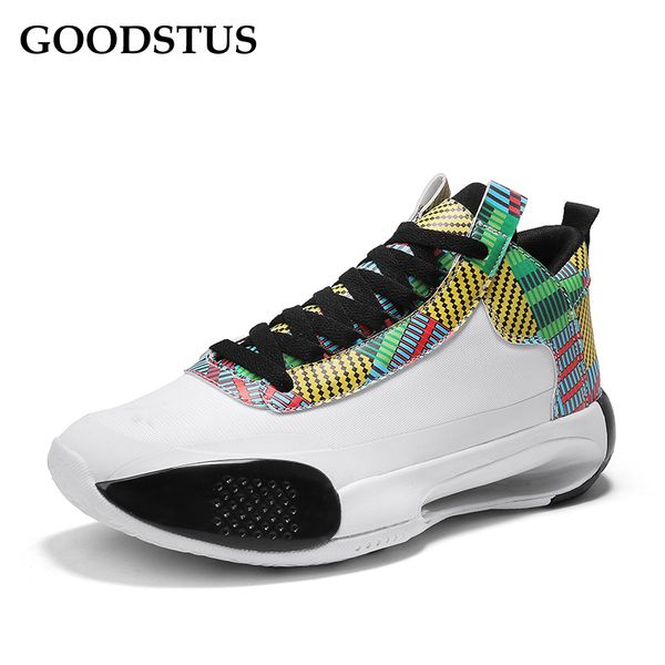 

goodstus men basketball shoe mesh breathable cushioning fashion ankle protector male comfortable basketball sneaker, Black