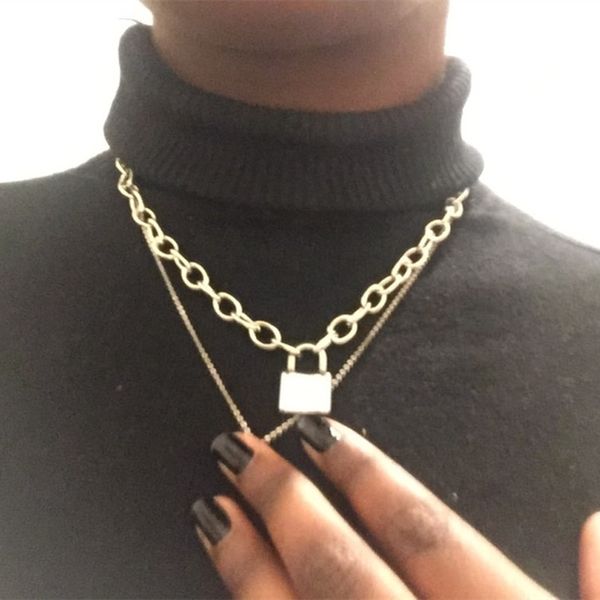 

50pcs harajuku stainless steel padlock pendant necklace for women men necklace jewelry gift for promotion gift wholesale, Silver