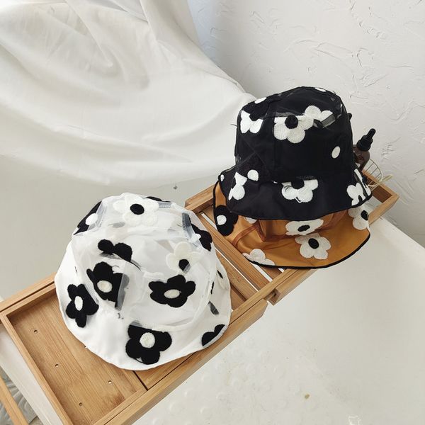 

korean ins wind sun flower double layer bucket hat female summer picnic p sunbonnet fisherman hat, Blue;gray