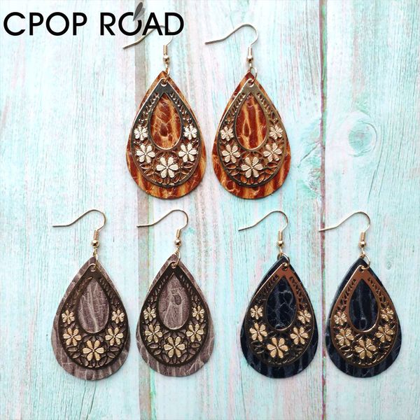 

dangle & chandelier cpop vintage embossing cowhide leather earrings for women boho metal accessories textured western style jewelry, Silver