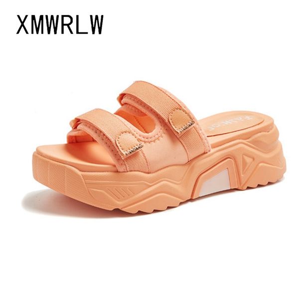 

xmwrlw women summer outside slippers high heels ladies solid color shoes women beach slippers rubber sole woman summer slipper, Black