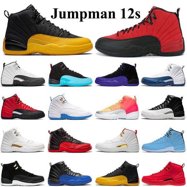 

jumpman 12 mens basketball shoes 12s dark concord grey flu game men trainers sneakers sports size 40-47, White;red
