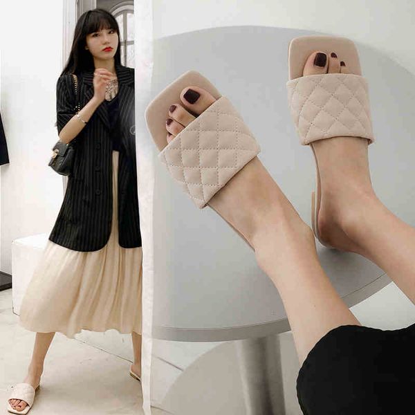 

2020 square toe slippers flat heel women embroidery diamond slides shoes summer outdoor beach sandal slipper flip flop, Black