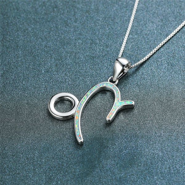 

unique female blue opal pendant necklace charm silver color chain necklaces for women dainty capricorn bridal wedding neckla