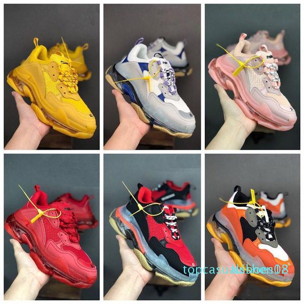 

2020 fashion tripler s 3.0 red pink blue the most beautiful old shoes original correct crystal bottom platform eight layer trainers t18, Black