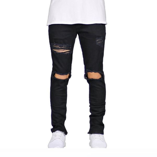 

men jeans stretch destroyed ripped design fashion ankle zipper skinny jeans for men with ing, Blue