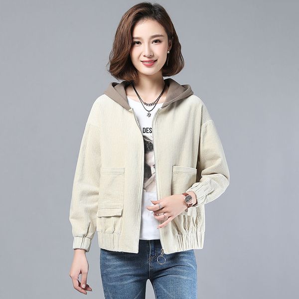 

women's jackets corduroy coats women casual hooded jacket coat fashion simple loose 2021 autumn big size basic female, Black;brown