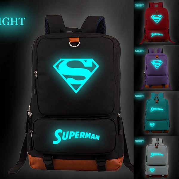 

leather luggage tagdc space superman pattern luminous backpack korean style student bag computer bag travel bag purse hook
