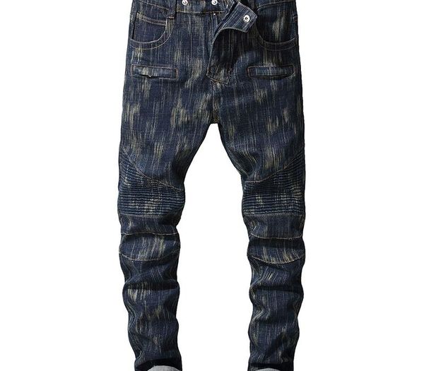 

sokotoo men's dark blue stretch denim biker jeans for motorcyle plus size slim pants