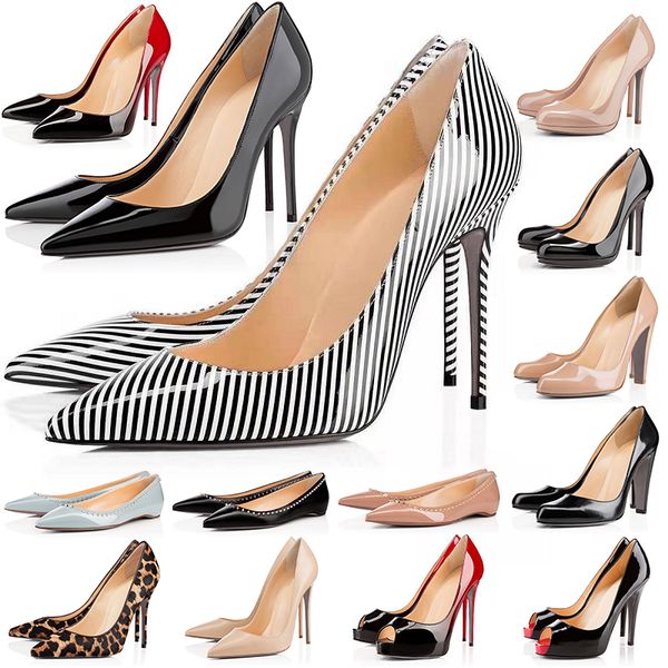 

women red bottom high heels dress shoes so kate style 8cm 10cm 12cm round pointed toes pumps bottoms spikes high heels size 35-42, Black