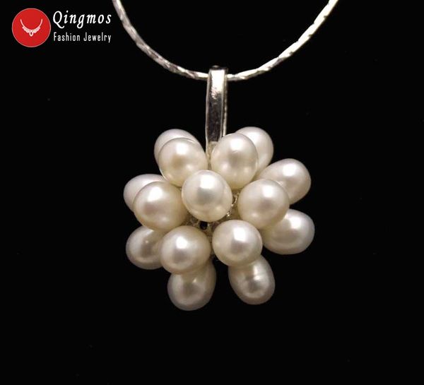 

qingmos natural pearl pendant necklace for women with 20mm white 6-7mm flower 17" pendant chokers necklace jewelry chain nec6264, Silver