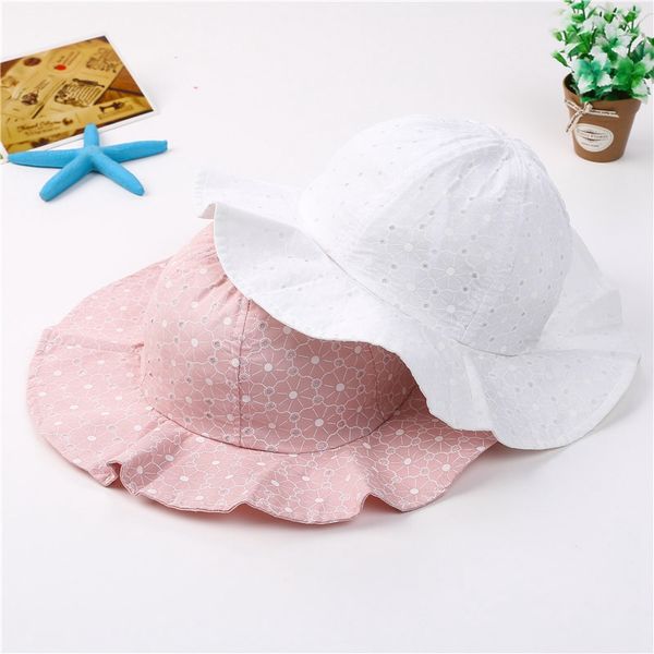 

baby summer outdoor bucket hat children floral print cap sun beach cap lovely lace princess baby girl brim sun hats, Blue;gray