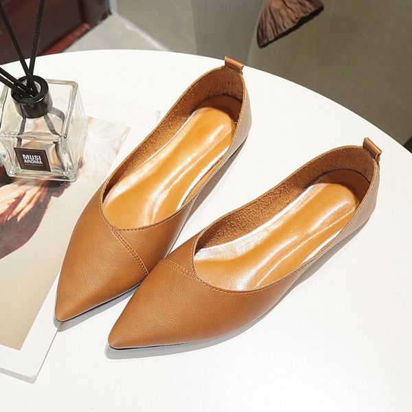 

spring black soft pu leather shoes women larger sizes 40 ballet flats pointed toe shallow mouth slip-on ladies loafer sandalias
