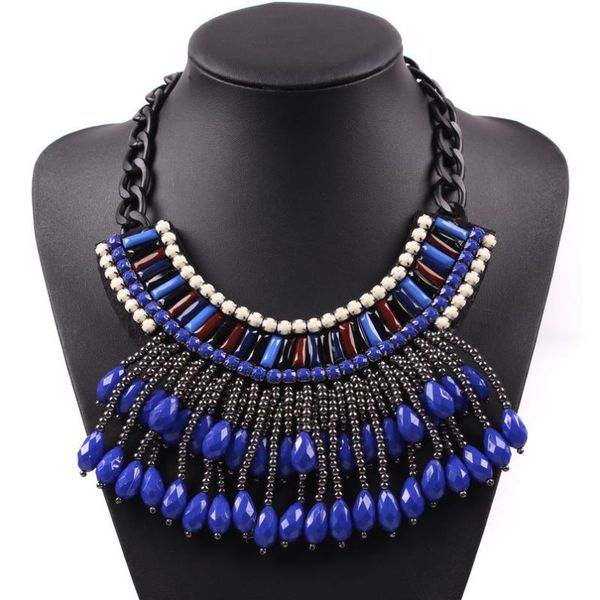 

new fashion luxury jewelry black chain bead pendant big statement chunky antique necklace for women, Silver