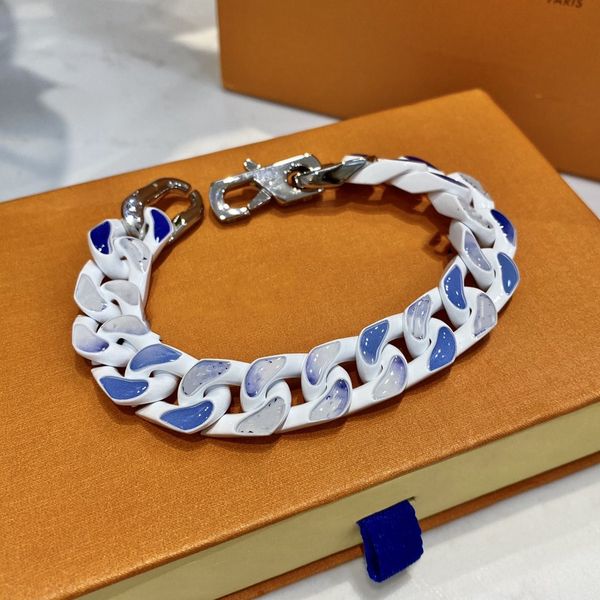 

blue sky cloud chain bracelet dyeing gradient blue bracelet titanium steel bracelet for man and woman jewelry, Black