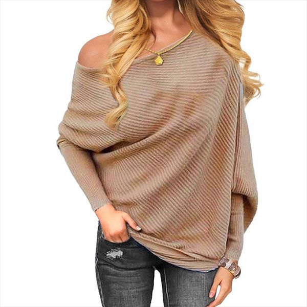 

2019 новый свитер женщин sexy off batwing рукавом пуловеры 3xl harajuku свободный свободный твердая с длинным рукавом вязаный свитер хаки, White;black