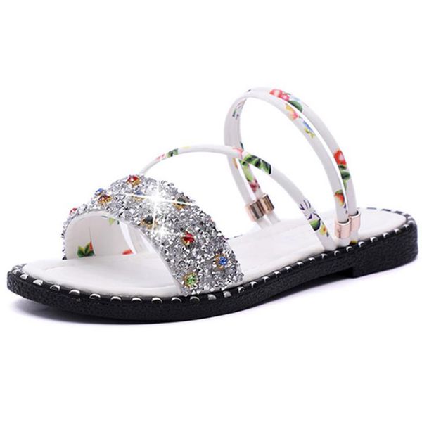 

women's sandals 2020 new summer fashion sapatos das mulheres flat heel leisure one line student water drill women's slippers, Black