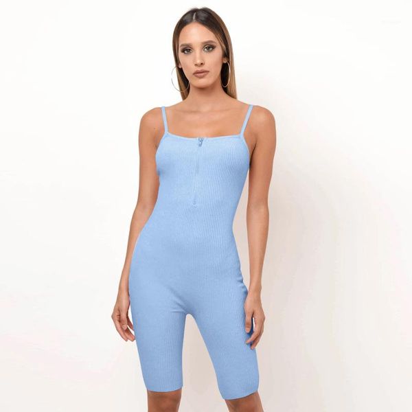 

length summer fitness casual apparel womens designer camisole sleeveless jumpsuits square neck zipper skinny women clothing knee, Black;white