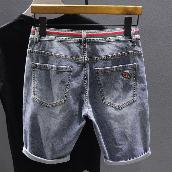 

2020 summer thin trendy denim shorts men's korean-style slim-fit stretch nine nine shorts ankle-length pants all-match cropped pants fc, Blue