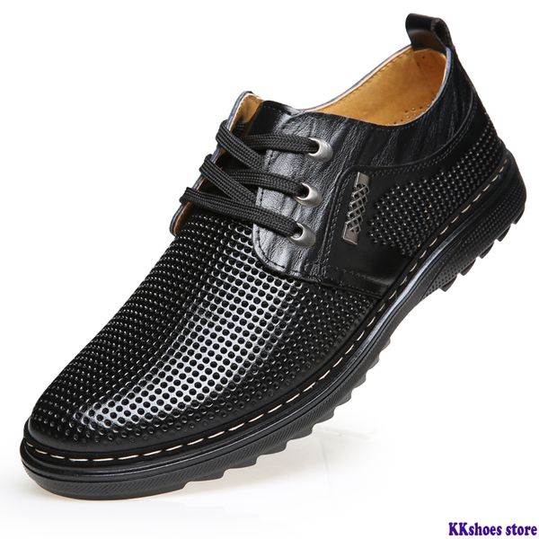 

brand 2020 summer genuine leather men shoes oxford casual classic sneakers for male comfortable breathable footwear, Black