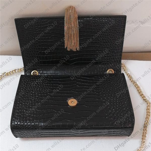 

fashion handbags crocodile pattern metal chain gold silver women handbag genuine leather bag flip cover diagonal shoulder bags with box yb21