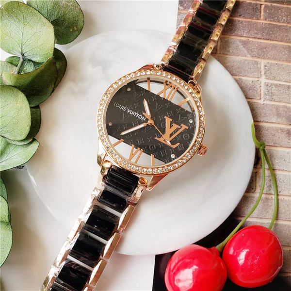 

ultra-thin diamond watch transparent dial fashion women's watch valentine's day gift girl watch, Slivery;brown