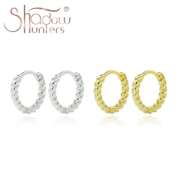

shadowhunters authentic 925 sterling silver circle huggies hoop earrings for lady classic twisted earrings 925 silver jewellery, Golden;silver
