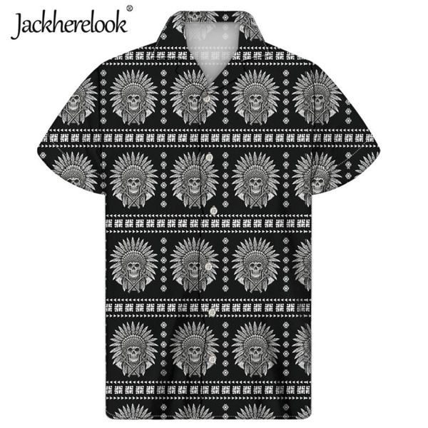 

men's casual shirts jackherelook native skulls print siummer cuban guayabera button down shirt men sugar skull hawaiian beach clothing, White;black