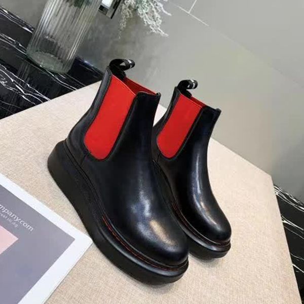 

plaform women ankle boots genuine leather women causual boots slip on motorcycle winter autumn warm 40, Black