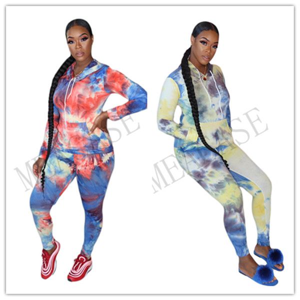 

дизайнер одежды женщины с длинным рукавом толстовка 2 шт набор tie dye пуловеры футболки леггинсы брюки спортивные костюмы спортивный костюм, Gray