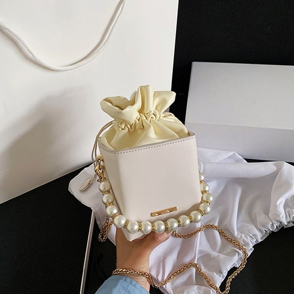 

new women pearl box shape shoulder bag ladies pu leather design chain bag handbag fashion women's string crossbody bags