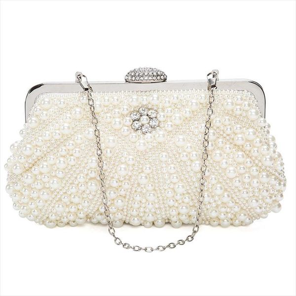 

ljl women pearl clutch bags evening bag purse handbag for wedding bag for dinner party, white