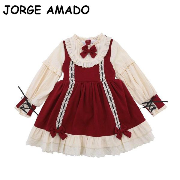

teenage girl lolita dress 2020 new style bow ruffle long sleeve princess dress birthday party dress kid clothes e22209, Red;yellow